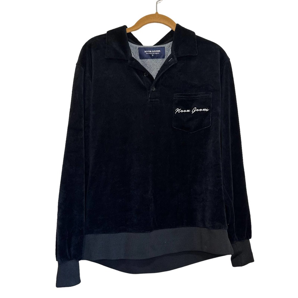 NOON GOONS Black EZ Velour Pocket Polo Long Sleeve Shirt sz S
